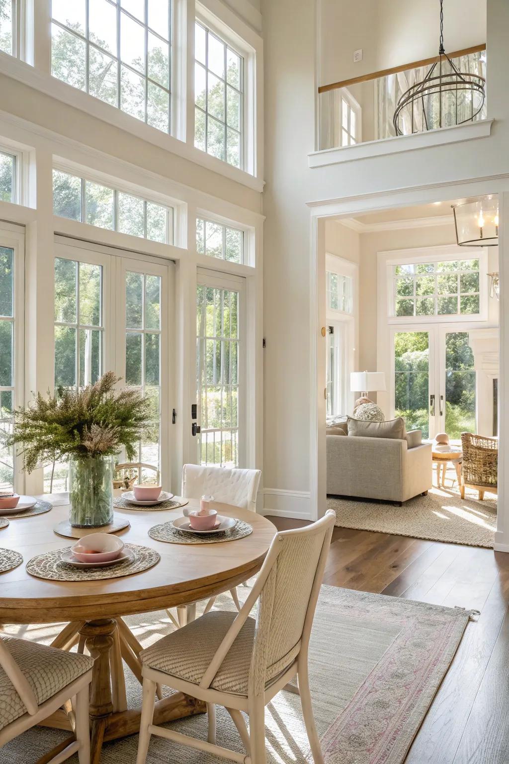 Natural light and a light color palette create an airy feel.