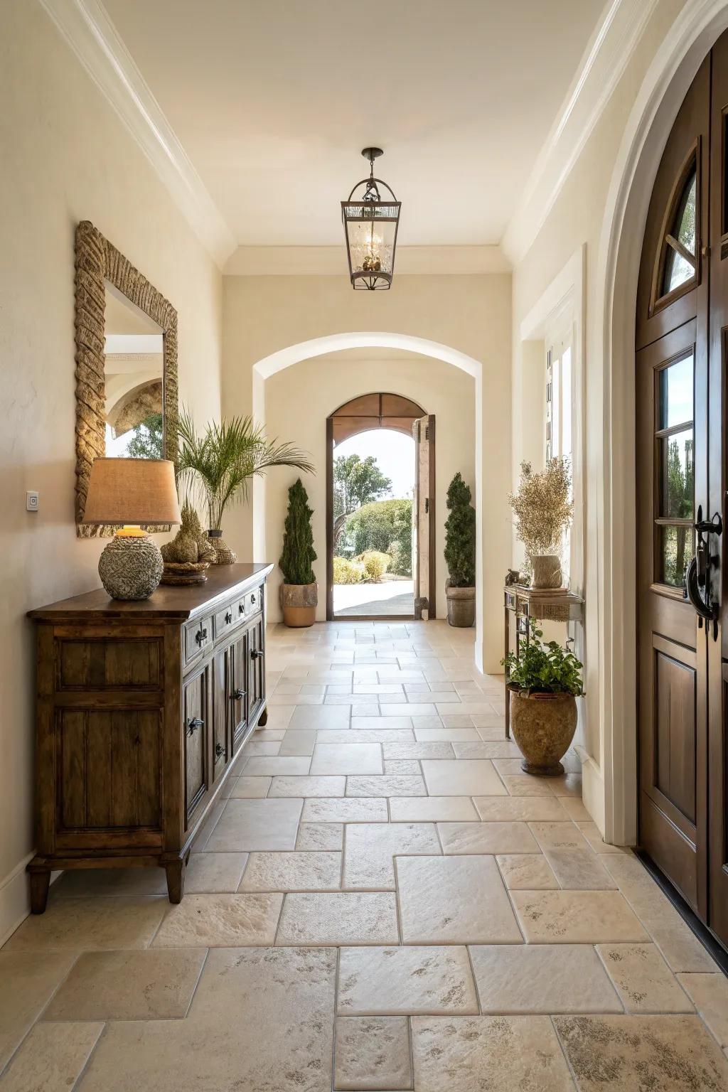 Neutral tones create a timeless entryway.