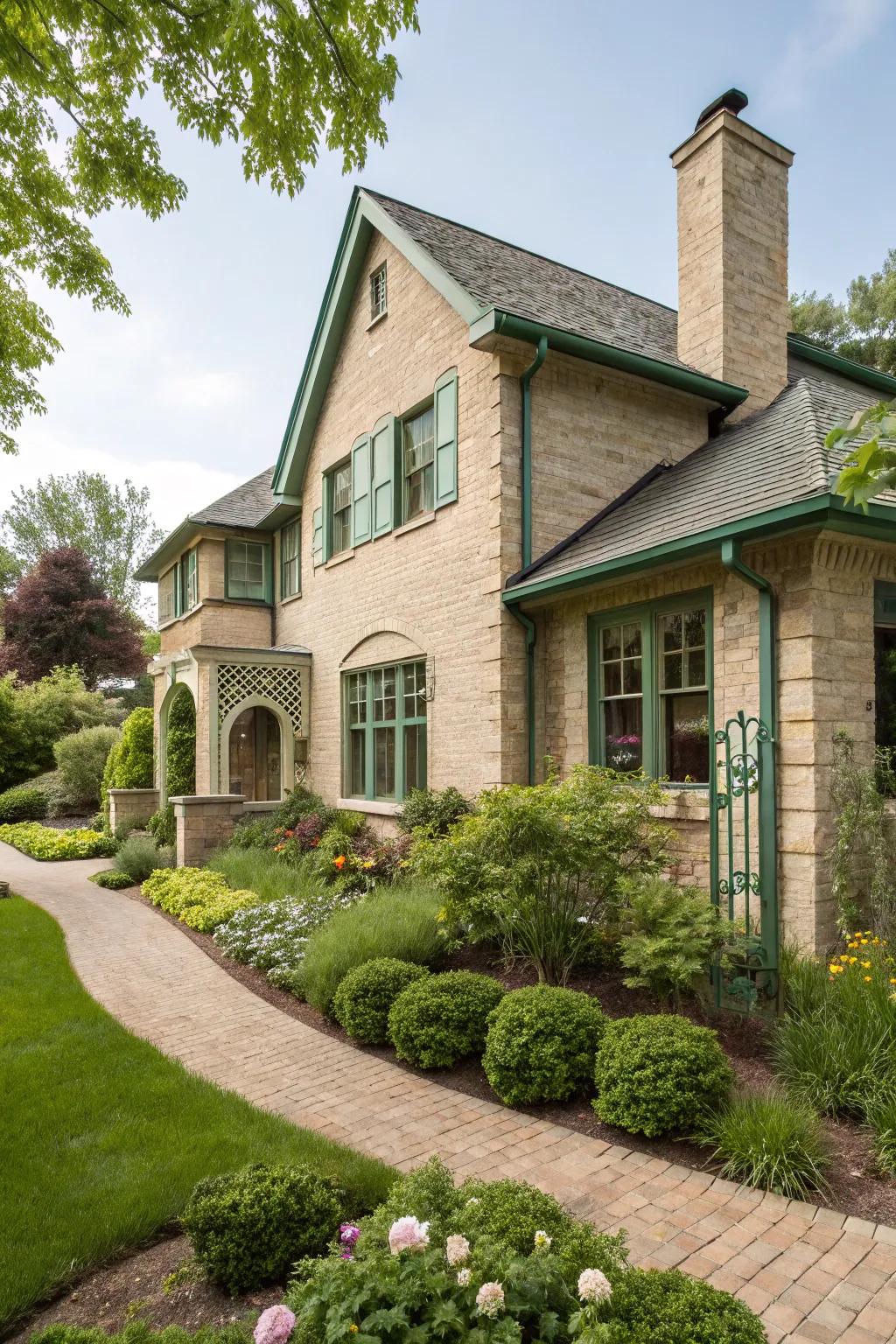 Earthy tones complement beige brick beautifully.