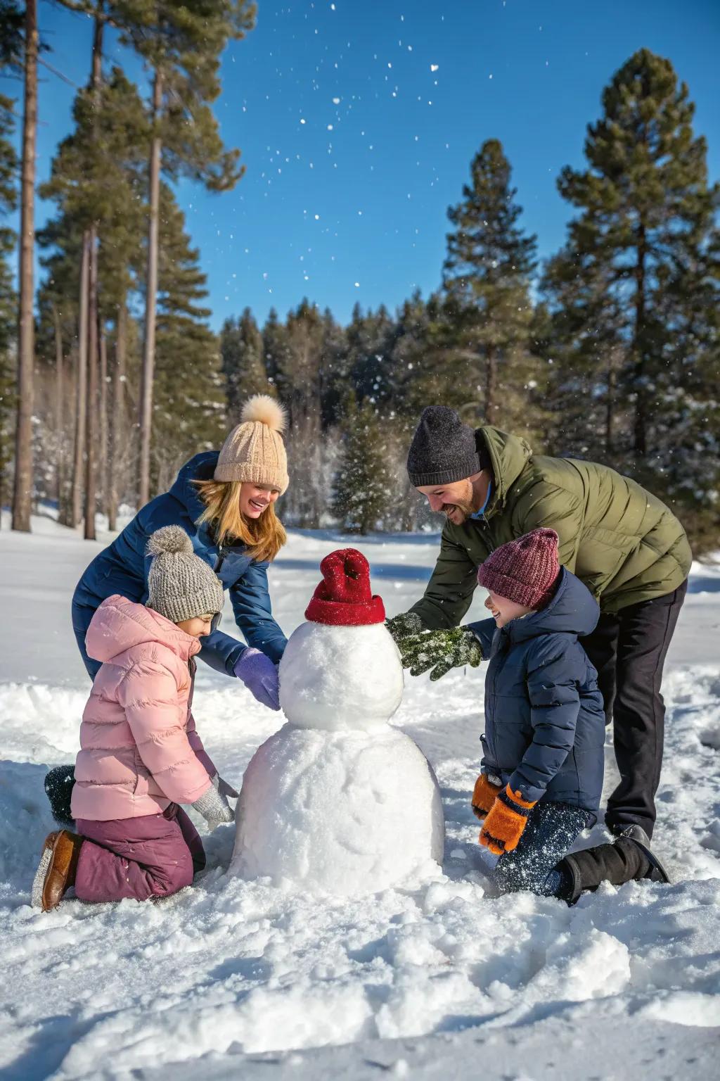 Capture the magic of a snowy day with an outdoor family photo in a winter wonderland.