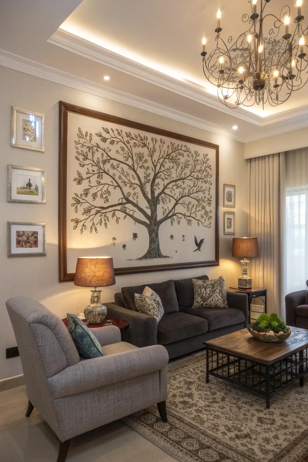 Framed family tree art adds elegance to your home.