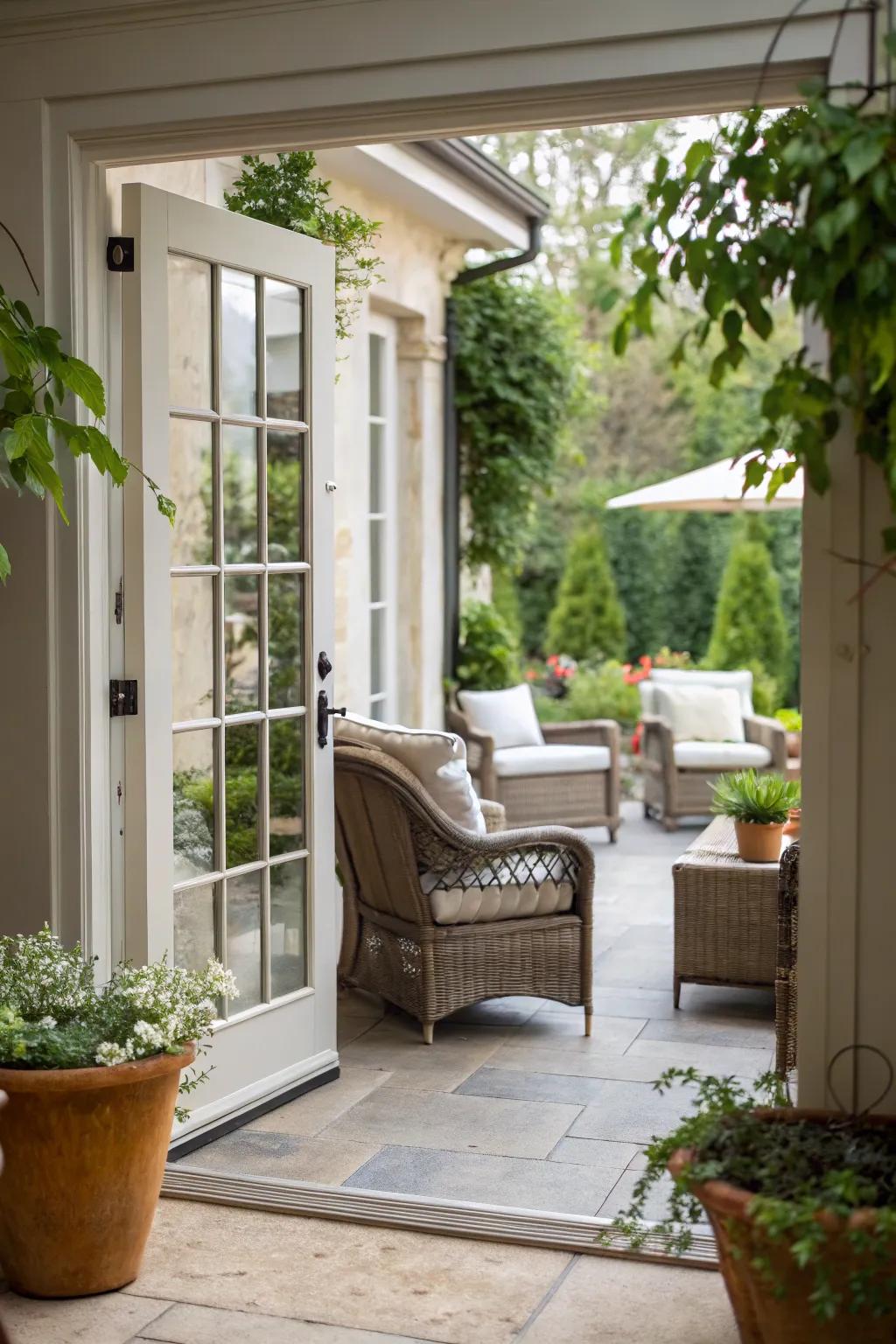 French doors provide a seamless transition to outdoor living areas.