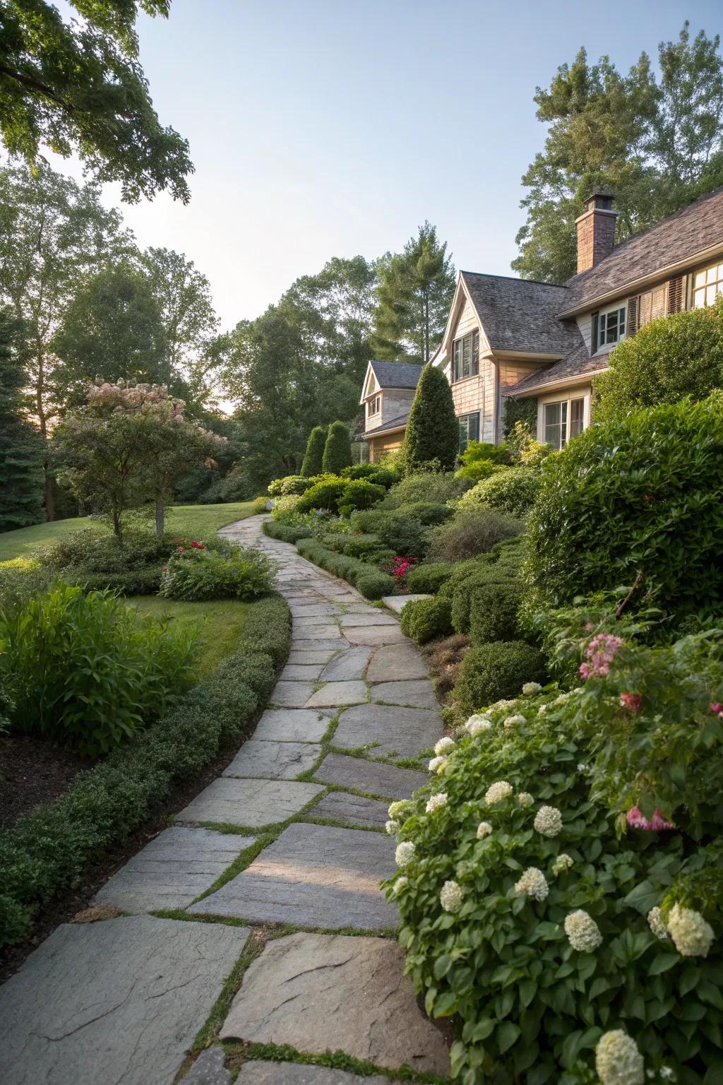 Stone pathways create a charming and functional addition to any yard.