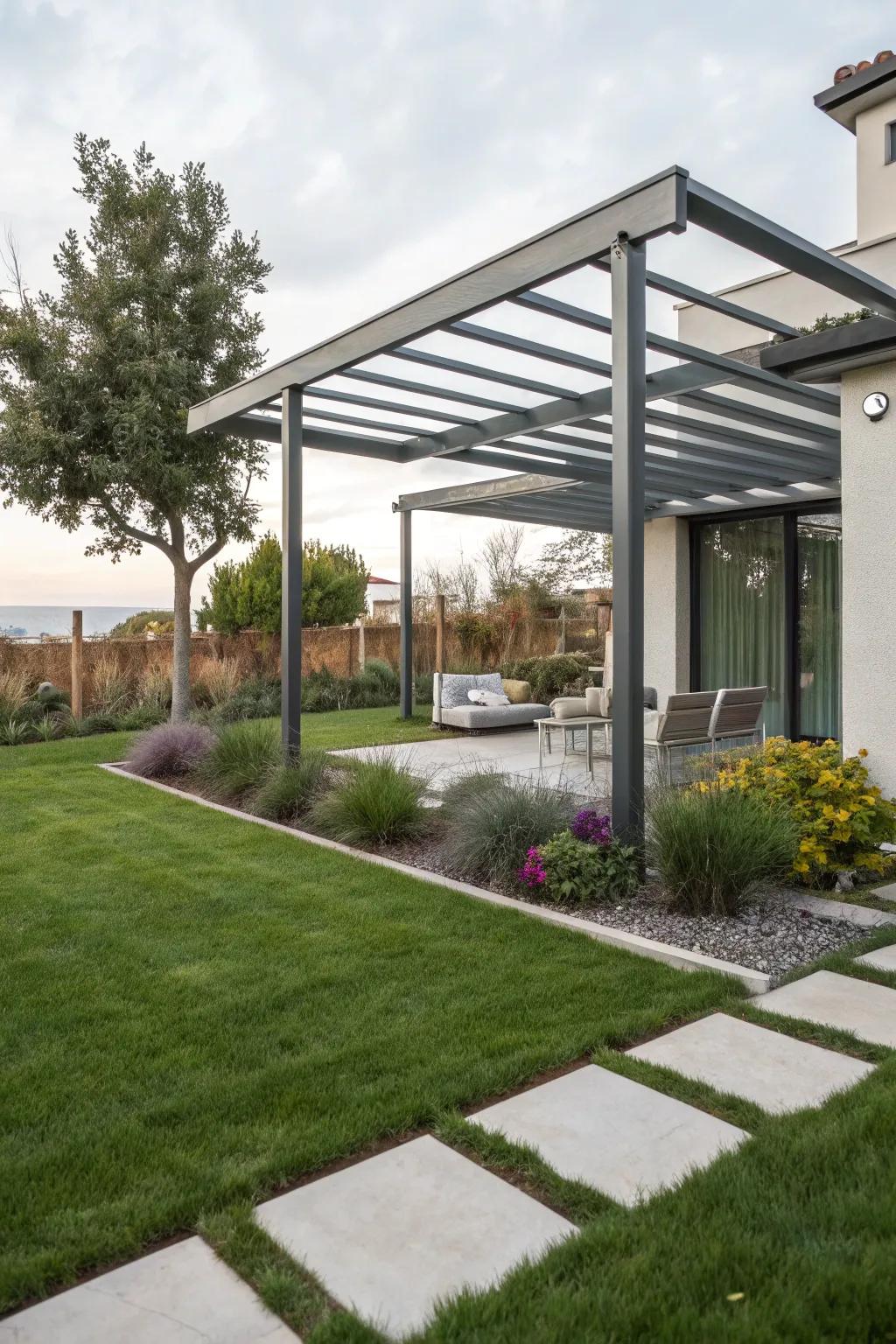 Sleek and stylish: a modern metal pergola.