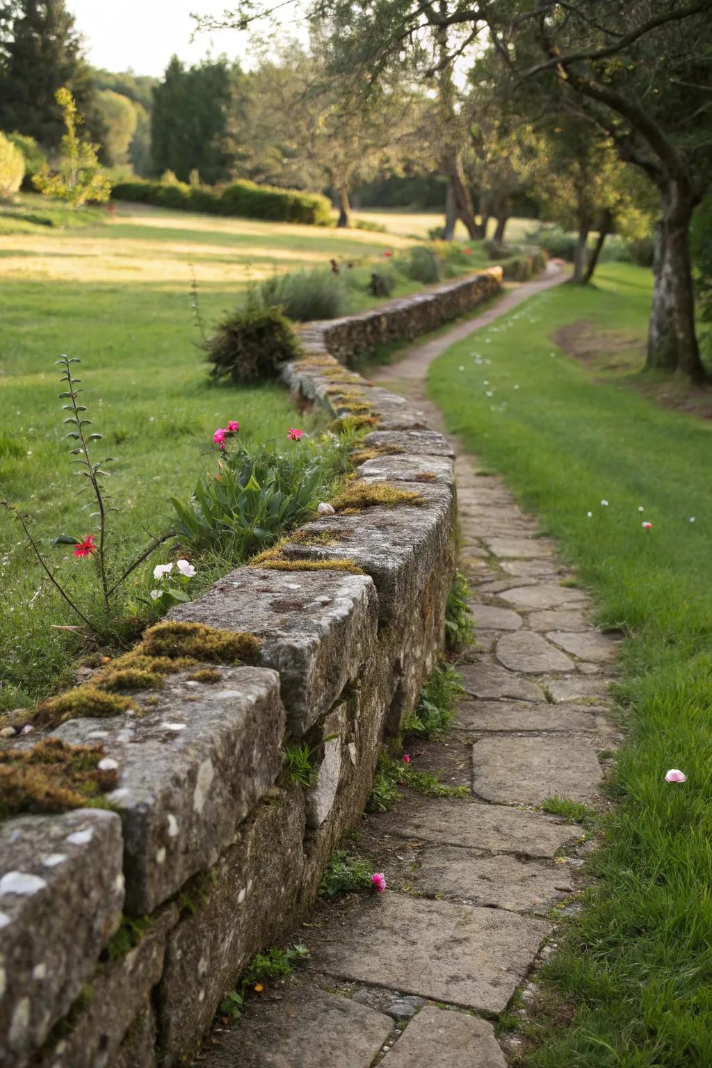 Natural stone edging for a rustic and timeless garden look.