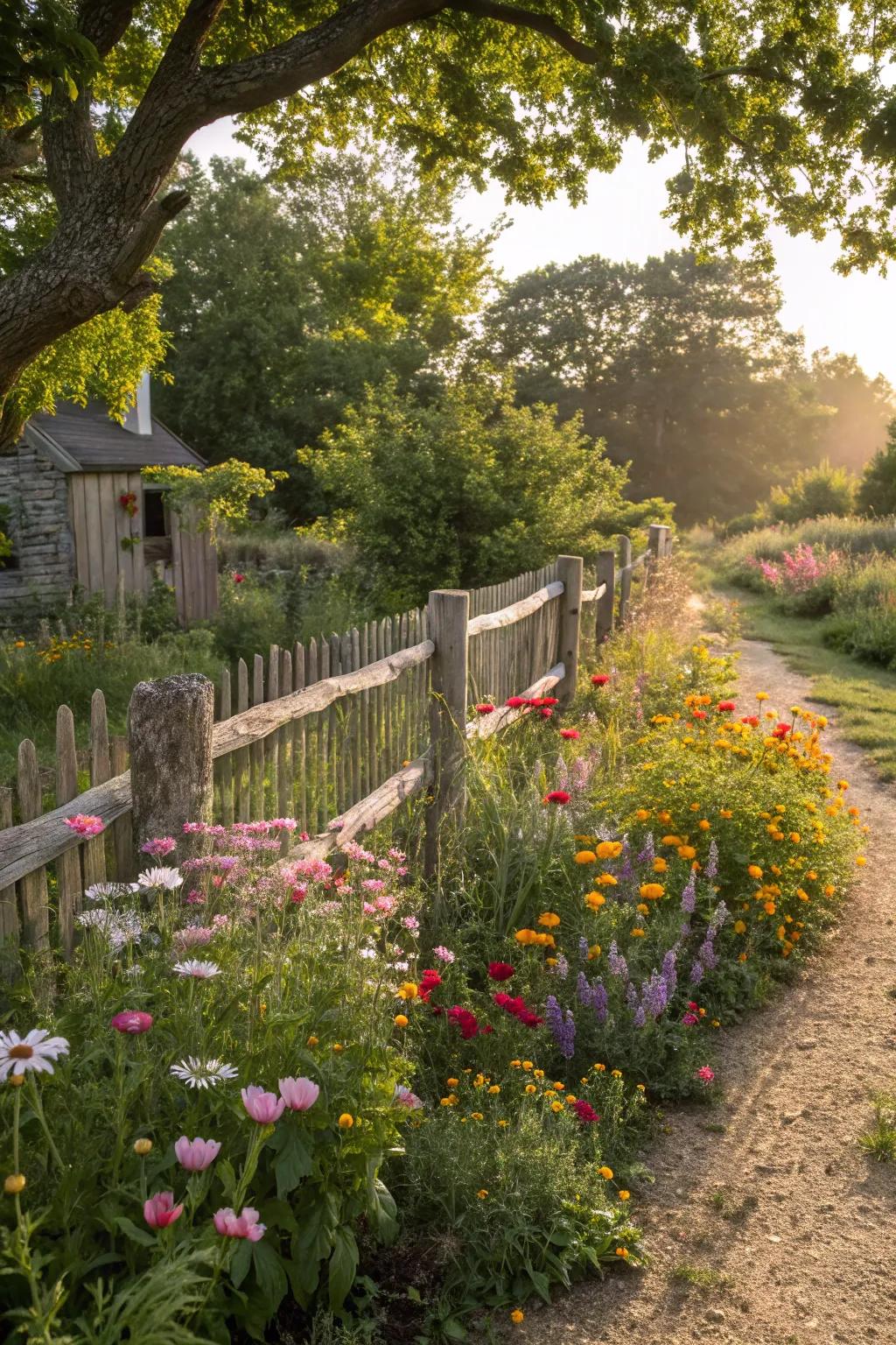 Natural wood fences add timeless charm and warmth to your garden.