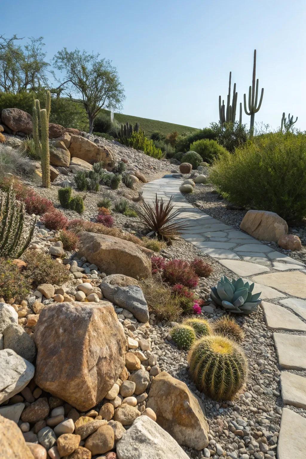 Add texture to your garden with a rock garden enhanced by slate chippings.