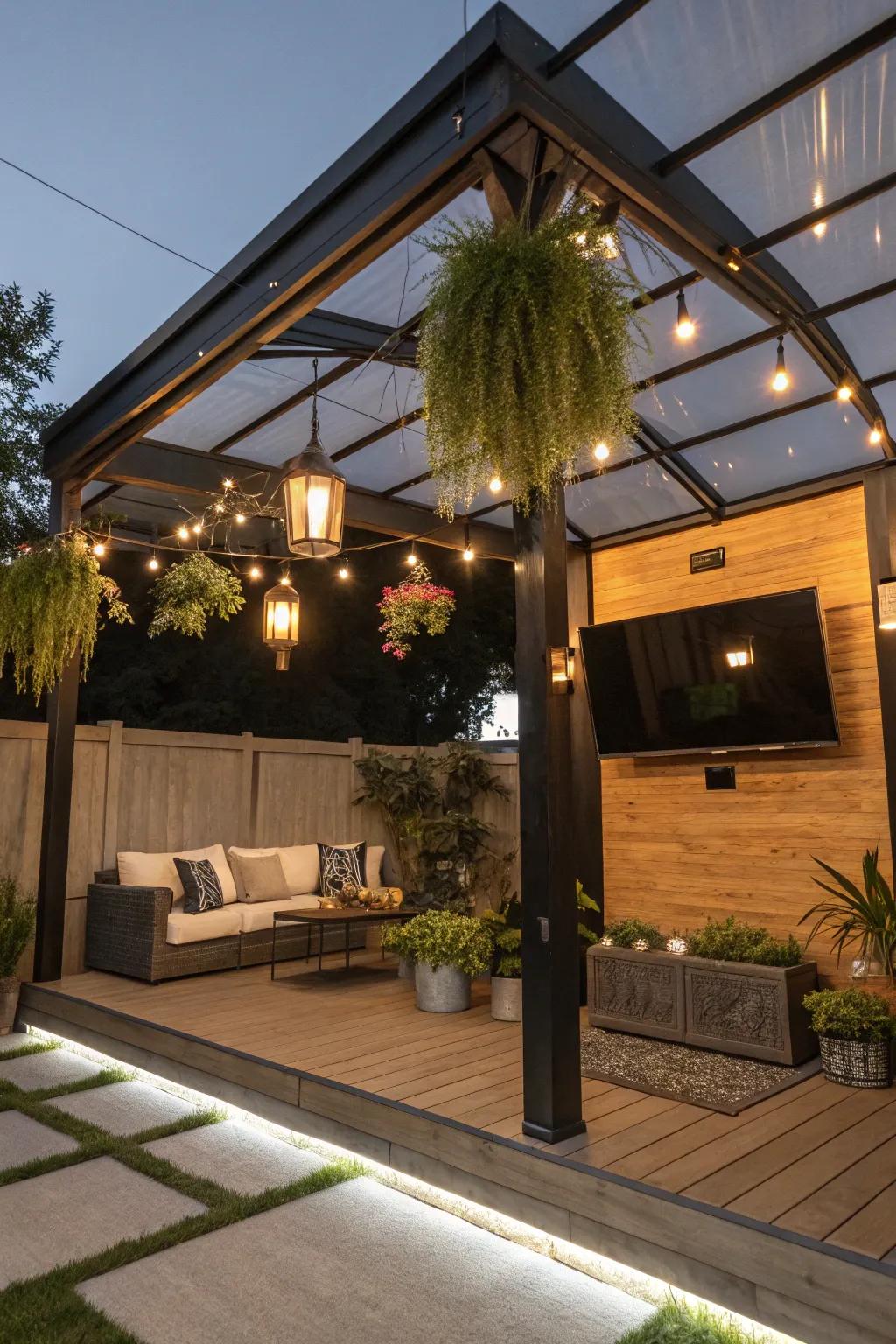 Ceiling mounts seamlessly integrate your TV into the gazebo's design.