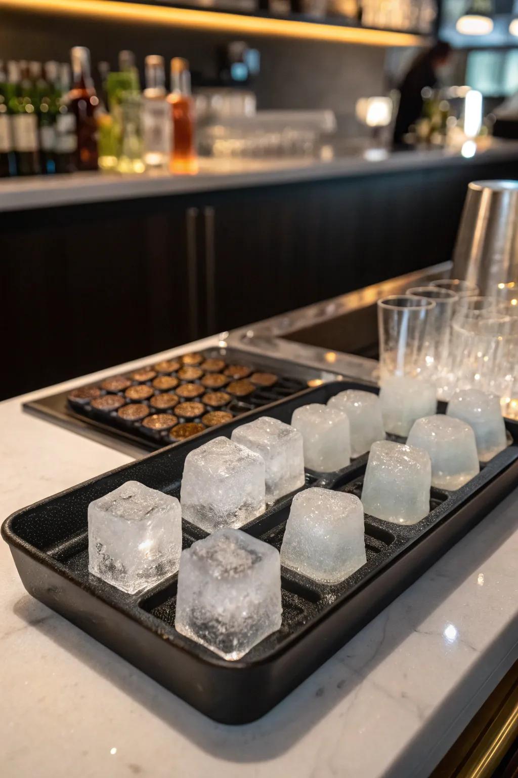 Artisanal ice molds bring a touch of sophistication to cocktails.