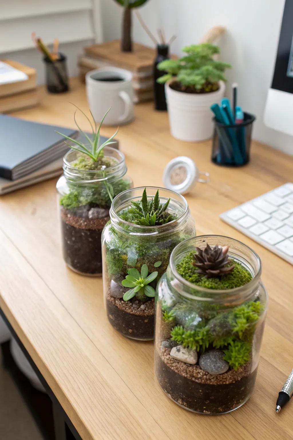 Mini terrariums bring a refreshing touch of nature indoors.