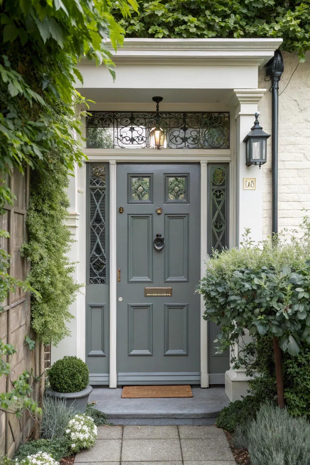 Classic detailing on a grey composite door adds timeless elegance.