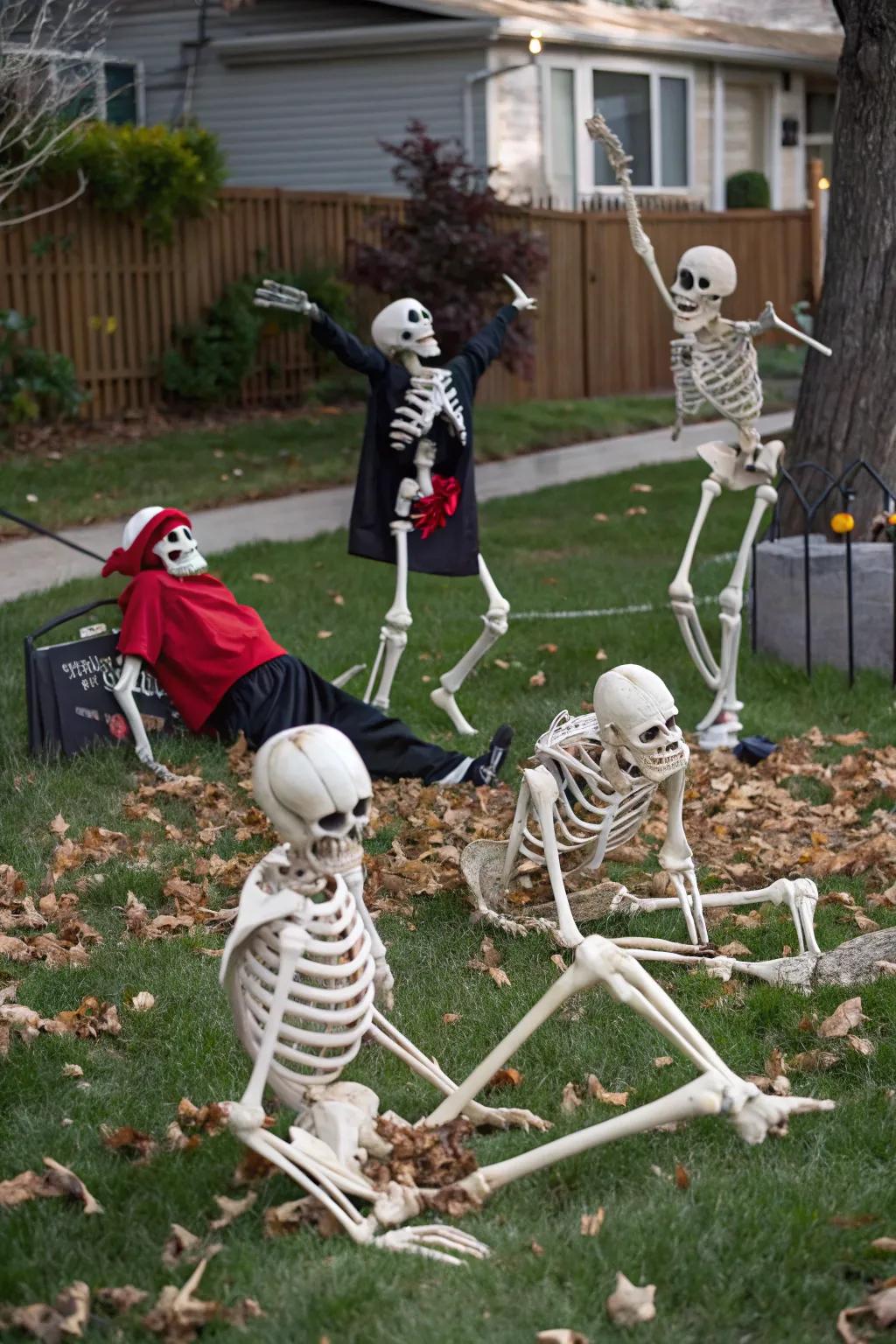 Bring humor to Halloween with skeletons in funny poses.