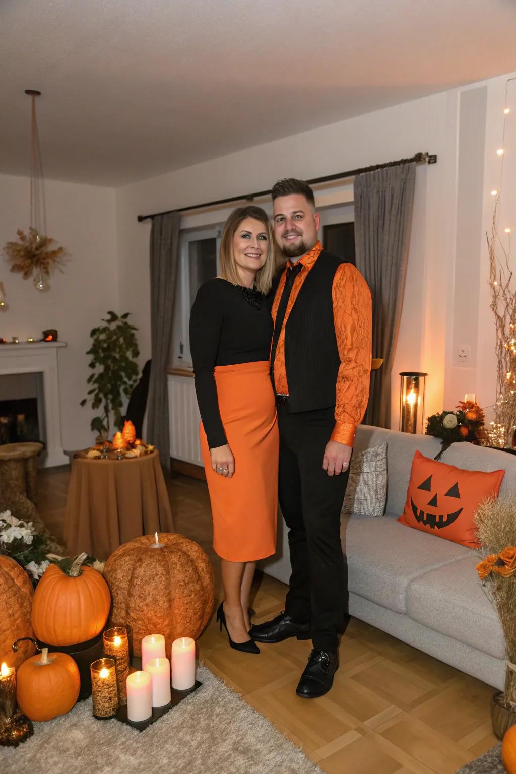 Celebrate Halloween colors with a chic black and orange theme.