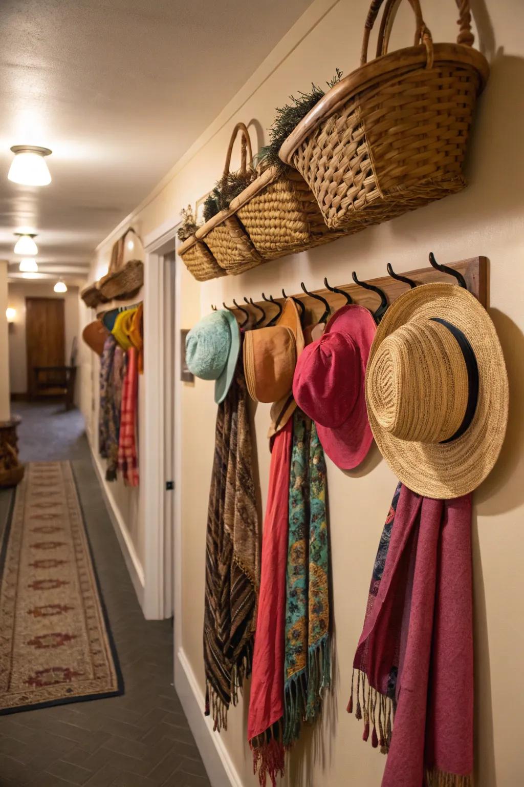 Organize your entryway with wall-mounted basket storage.