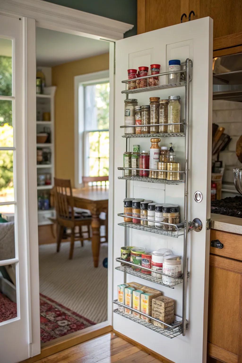 Maximize pantry space with an over-the-door rack.