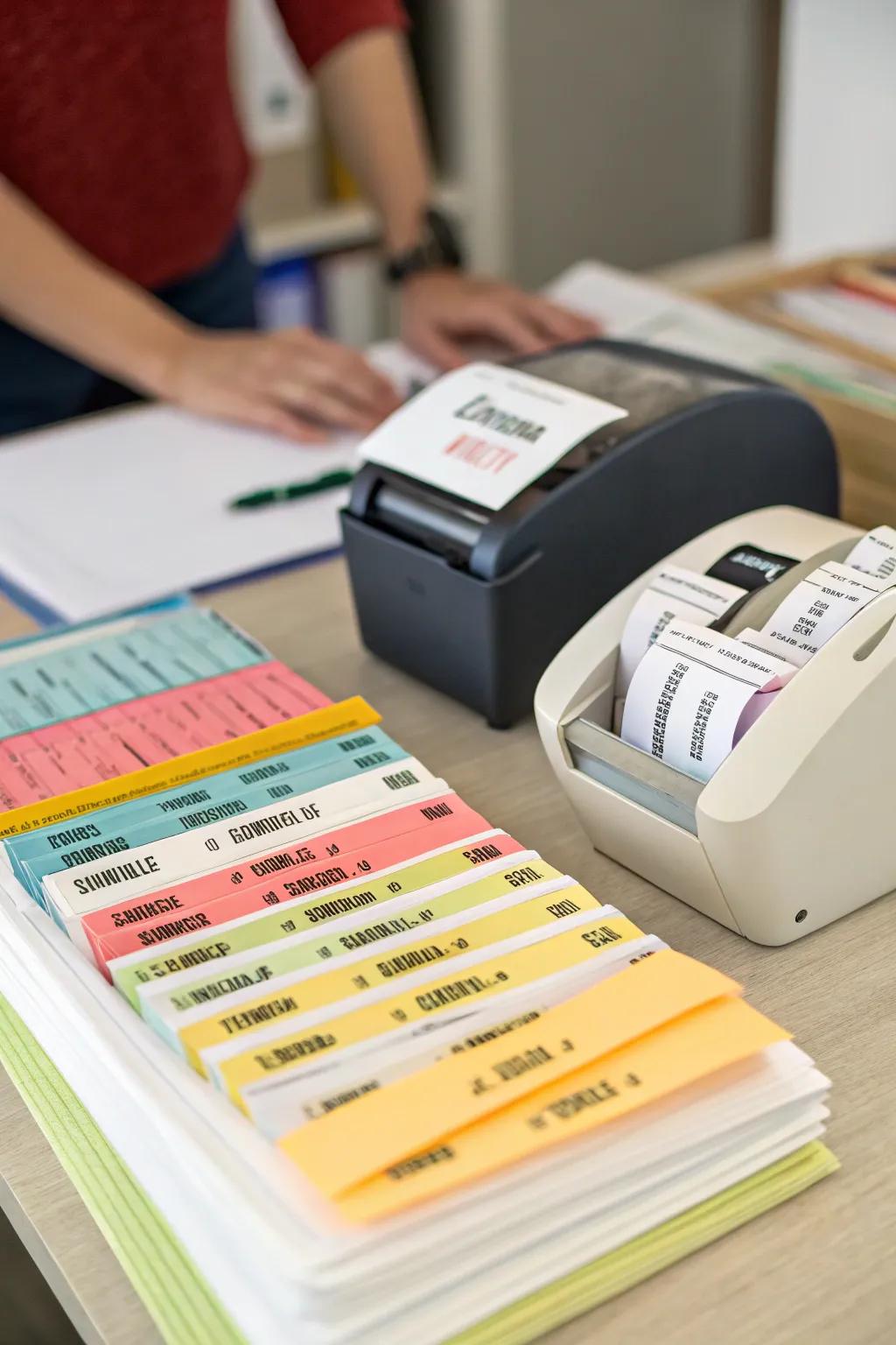 Personalized labels bring a touch of creativity to file organization.