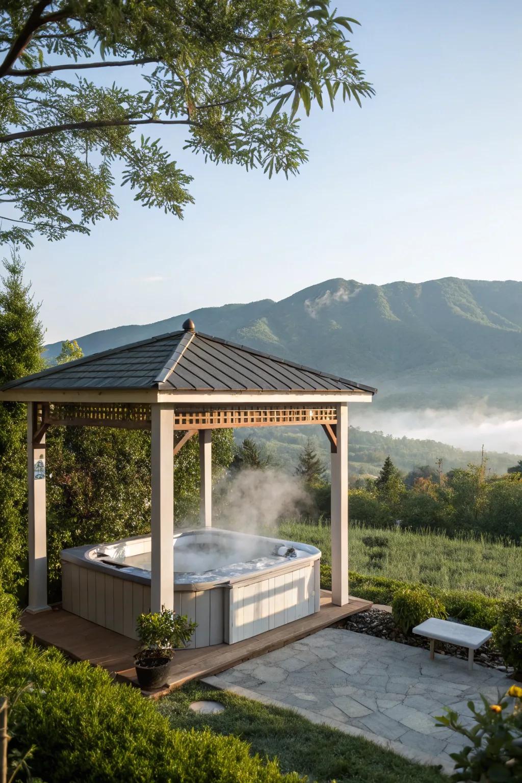 An open-air gazebo blending with the natural landscape.