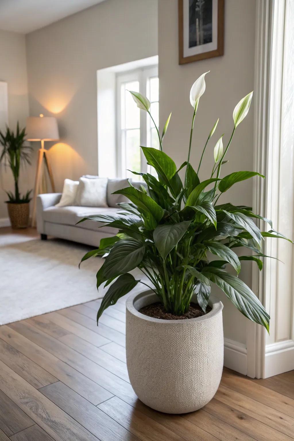 The elegant presence of a Peace Lily in a cozy living room.