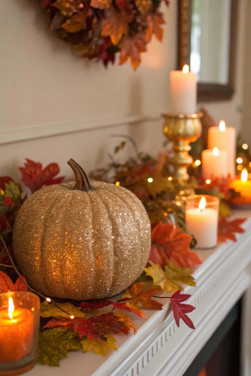 A glittery pumpkin that brings a touch of elegance to your fall decor.