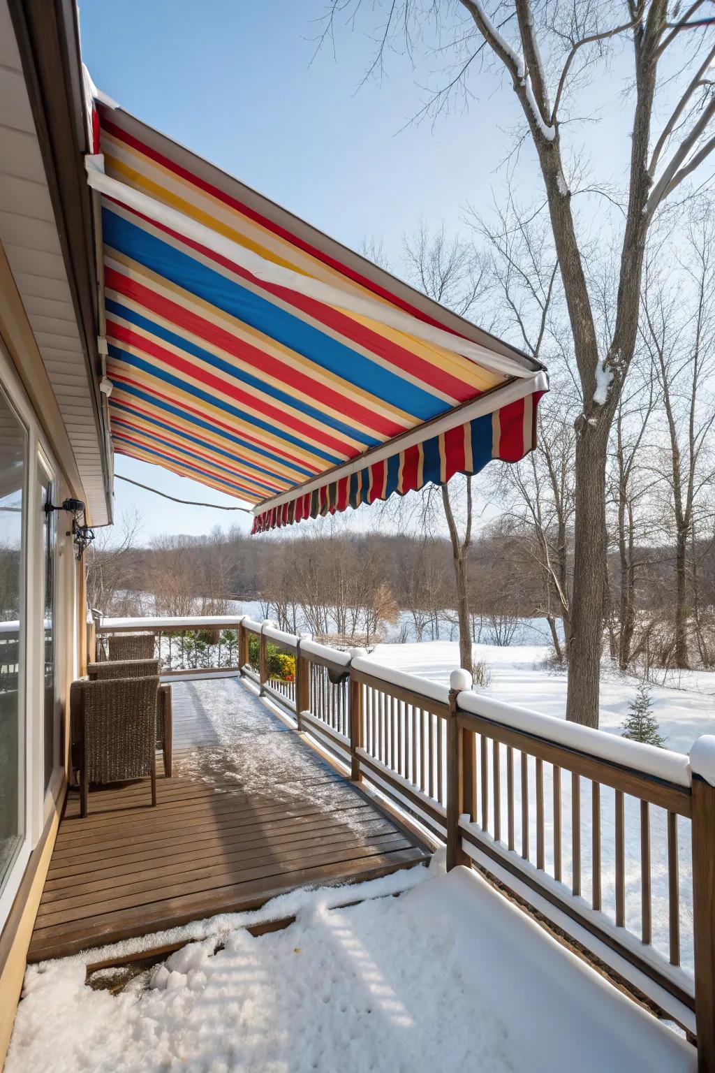 Retractable awnings offer versatile protection for your deck in winter.