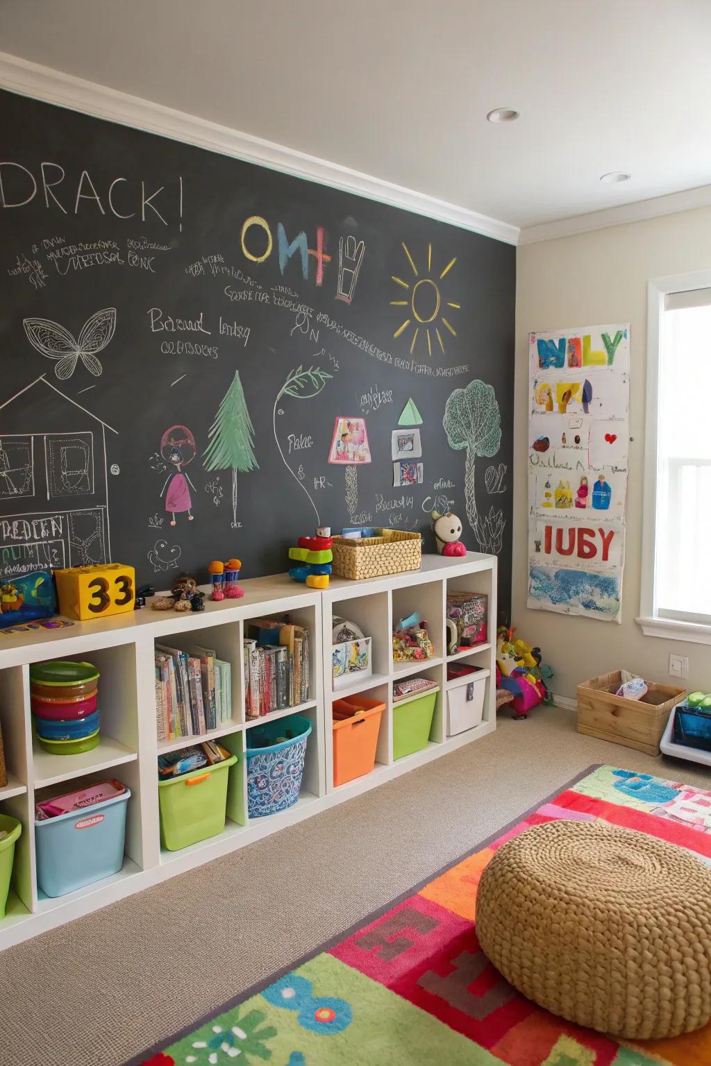 Chalkboard walls offer endless opportunities for creativity and learning.