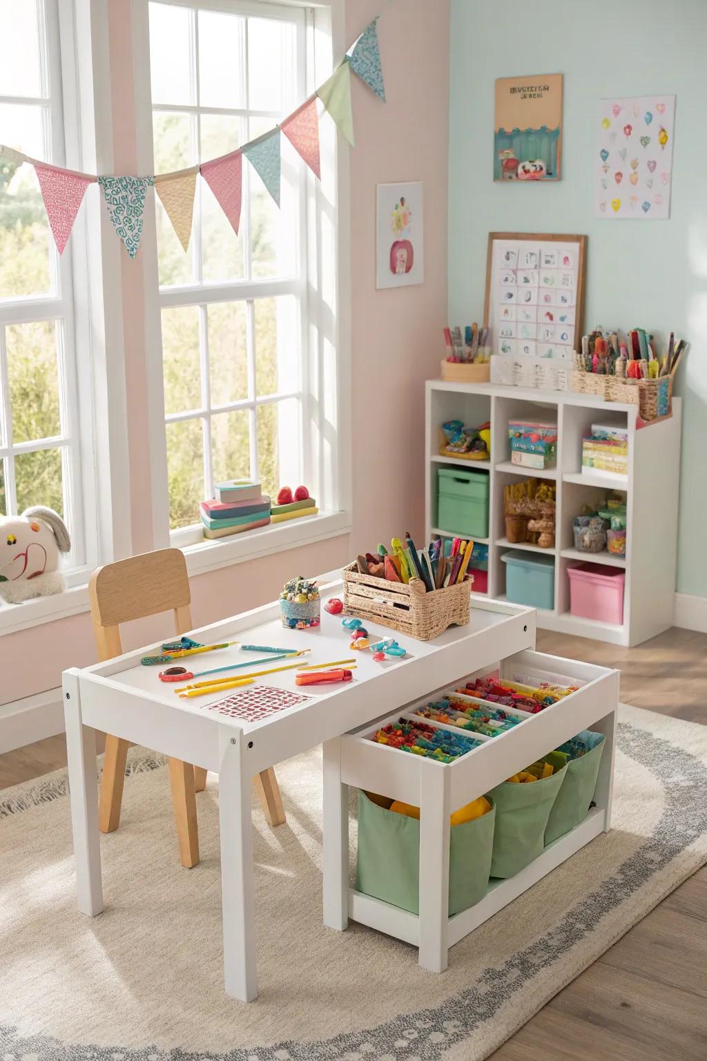 Versatile convertible play table perfect for multiple activities.