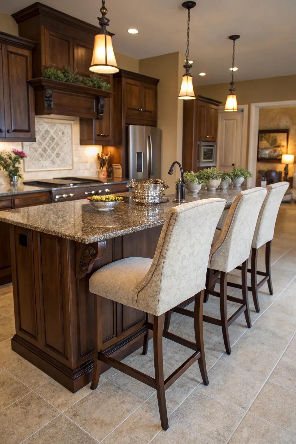 High-backed chairs add comfort to your kitchen seating.