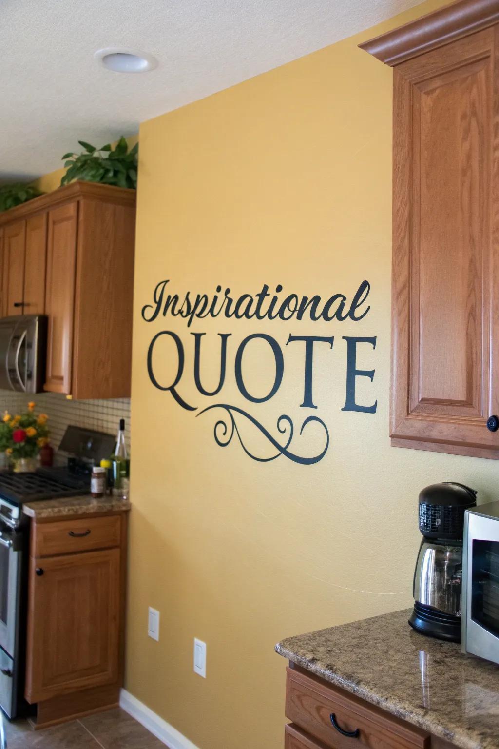 A kitchen wall adorned with a stylish quote, adding character and warmth.