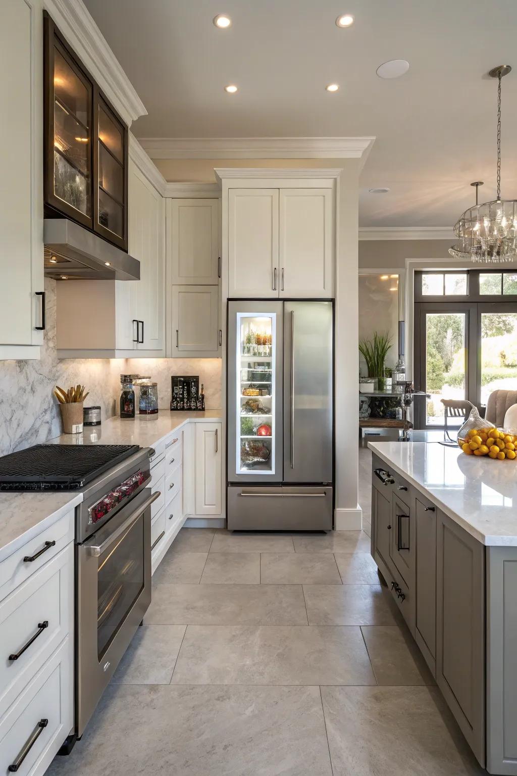 A stylish kitchen featuring a French door fridge that combines storage with elegance.