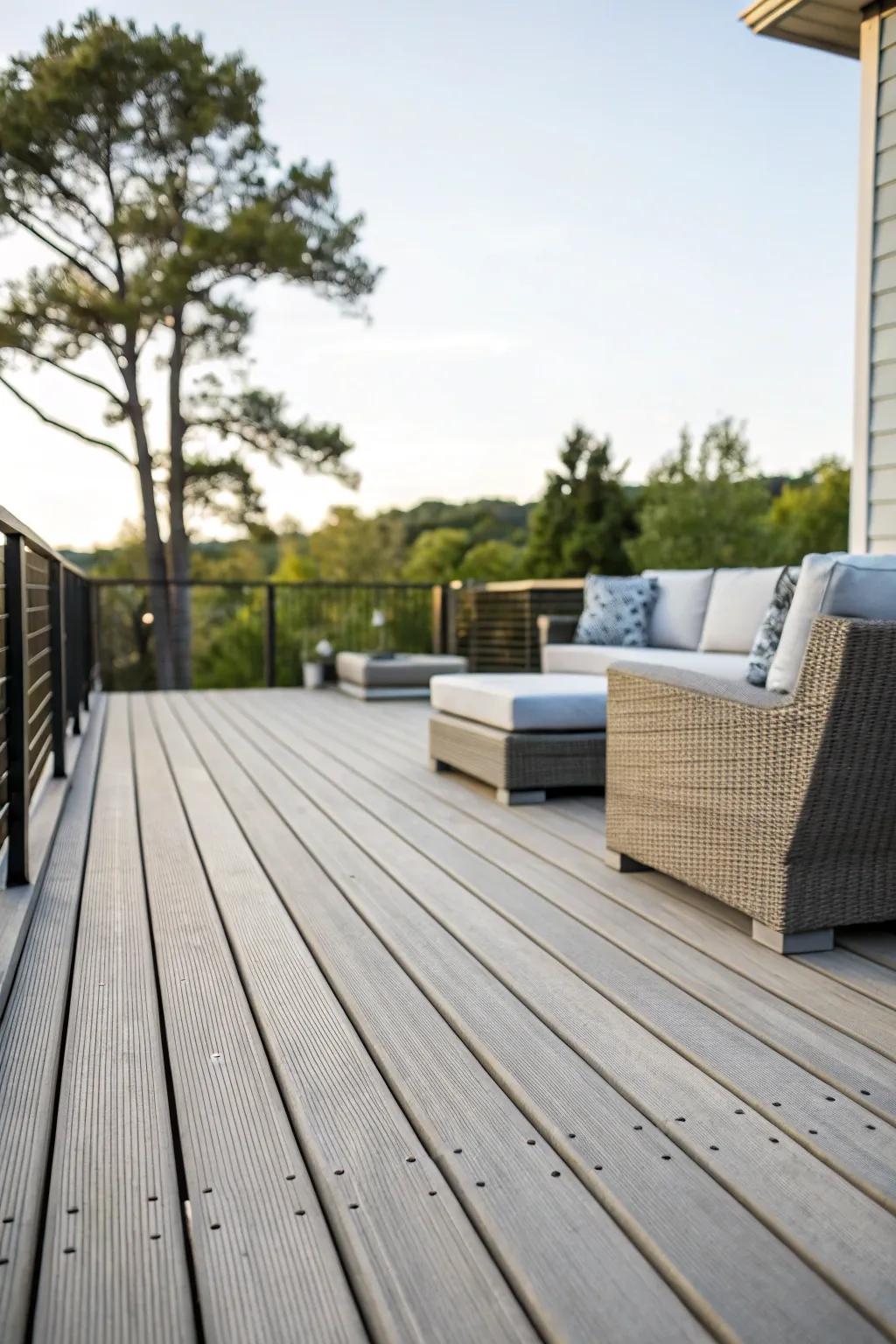 Horizontal slats provide a modern touch to this stylish deck.