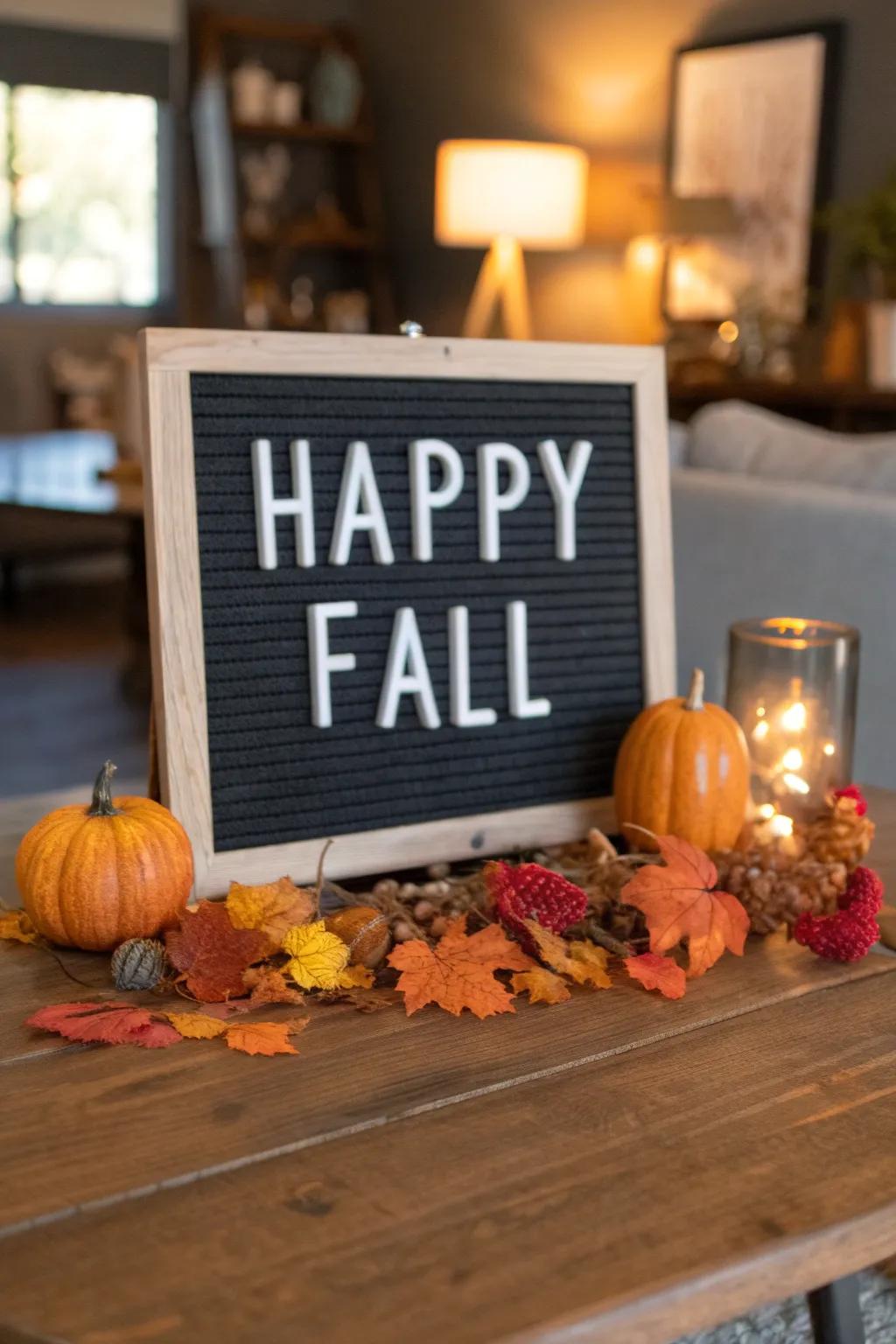 Welcome the fall season with a festive letter board message.