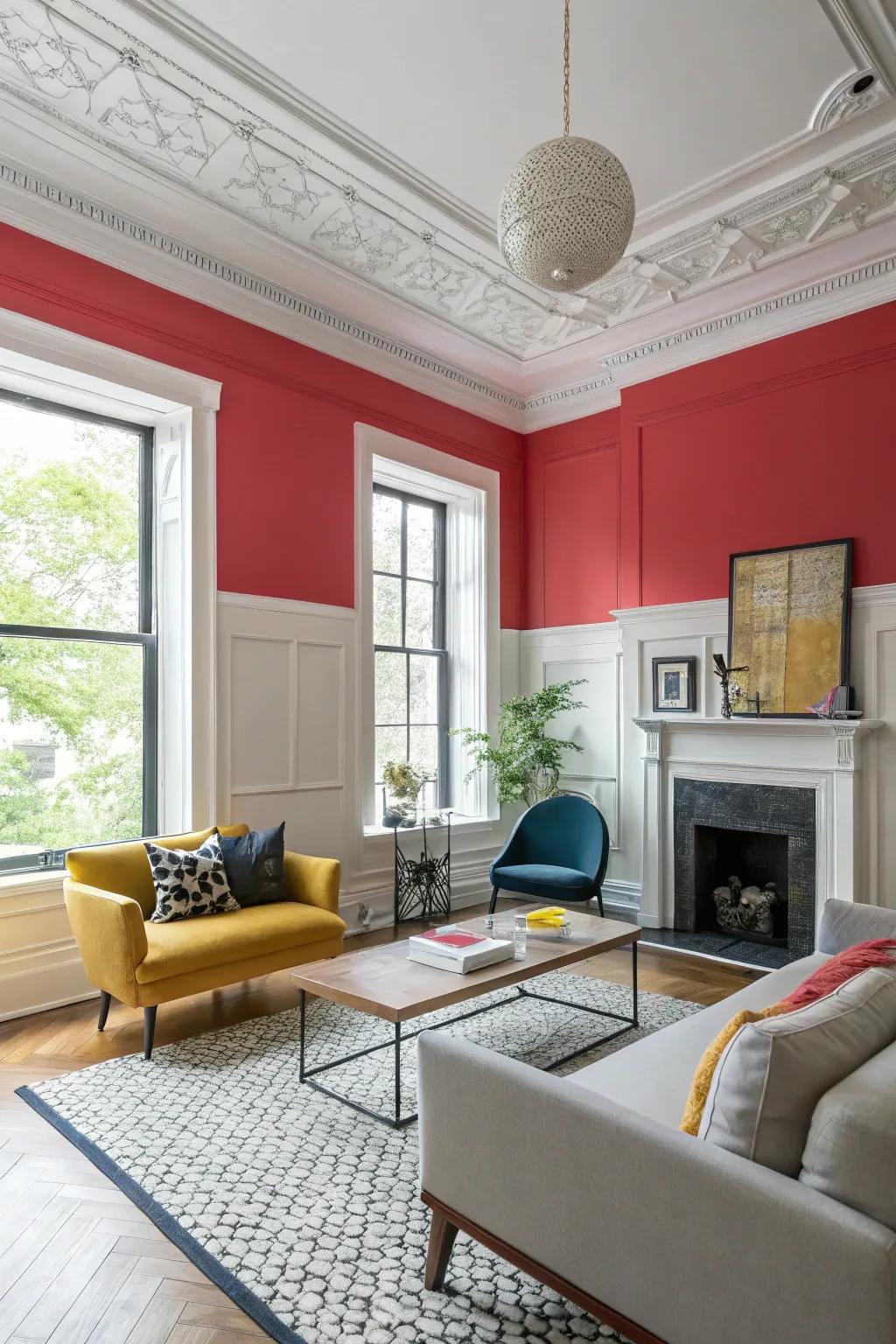 Make a statement with bold-colored crown molding.