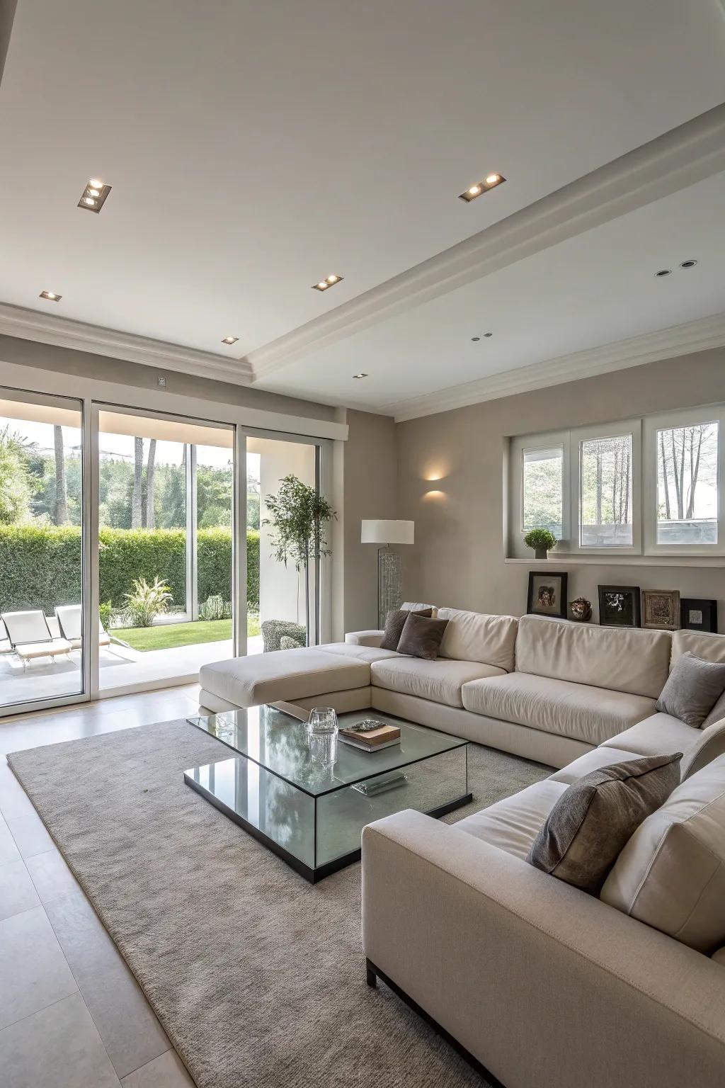 A contemporary living room with sleek lines and minimalist decor.