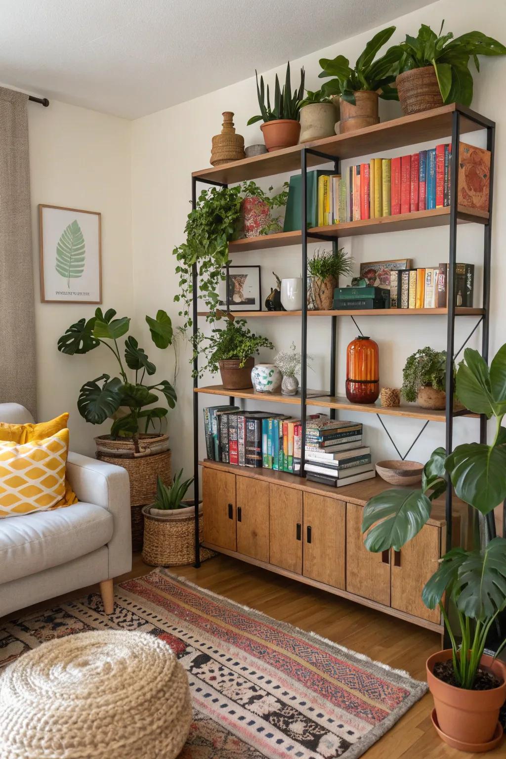 Open shelves creating an airy and open space.