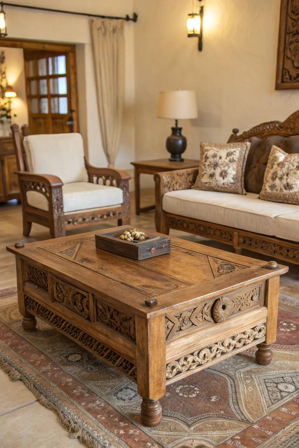 Rustic wooden furniture brings a Western flair to any room.