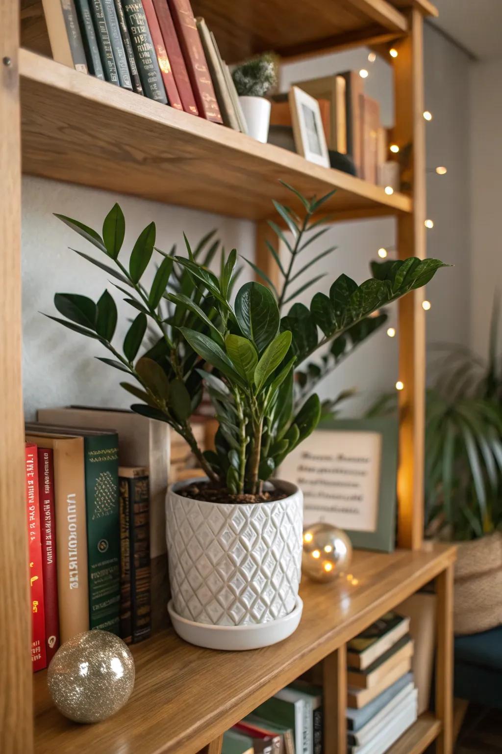 Add some shine to your shelves with the hassle-free ZZ plant.