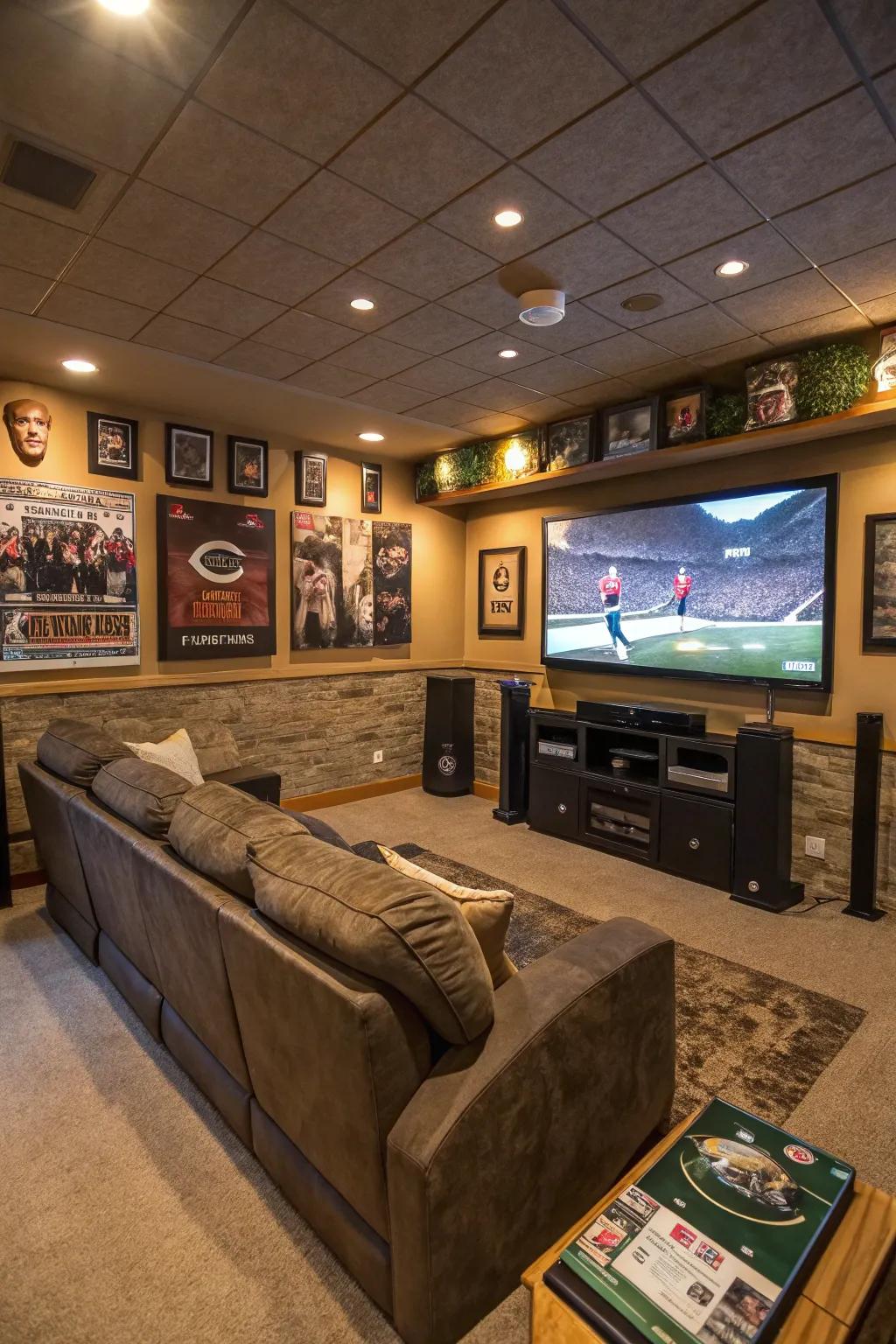 A state-of-the-art entertainment setup in the man cave.
