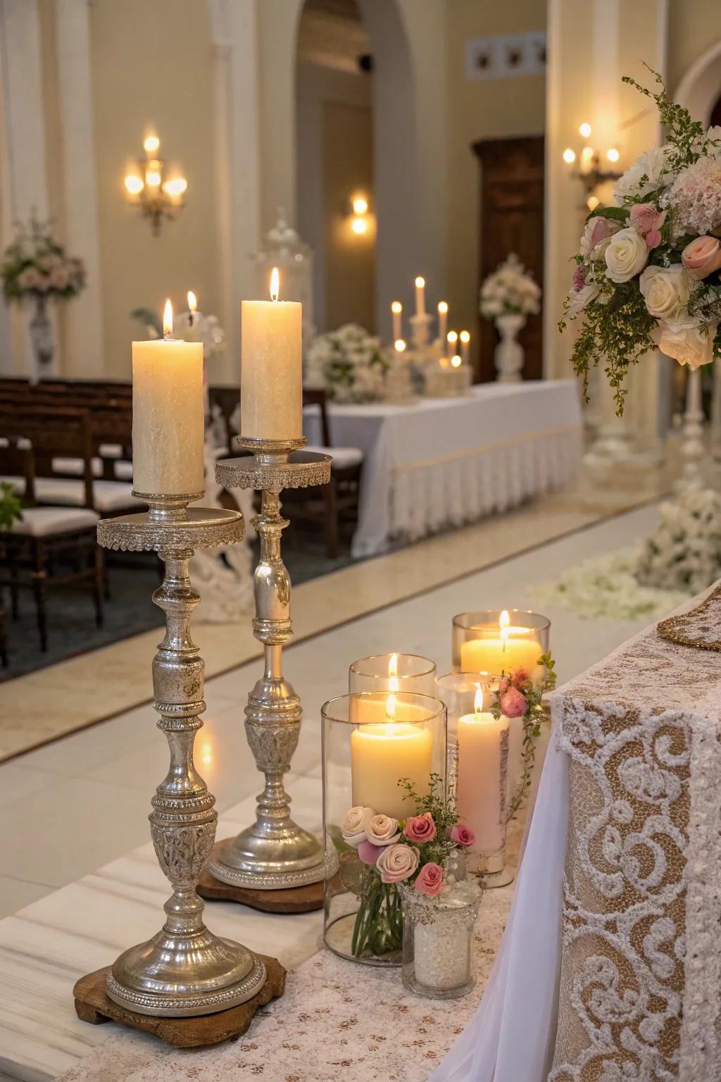 Candlelit ambiance creating a serene memorial space.