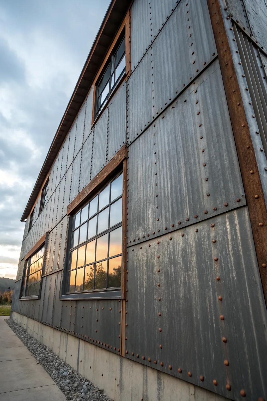 Create an urban edge with an industrial-style metal facade.