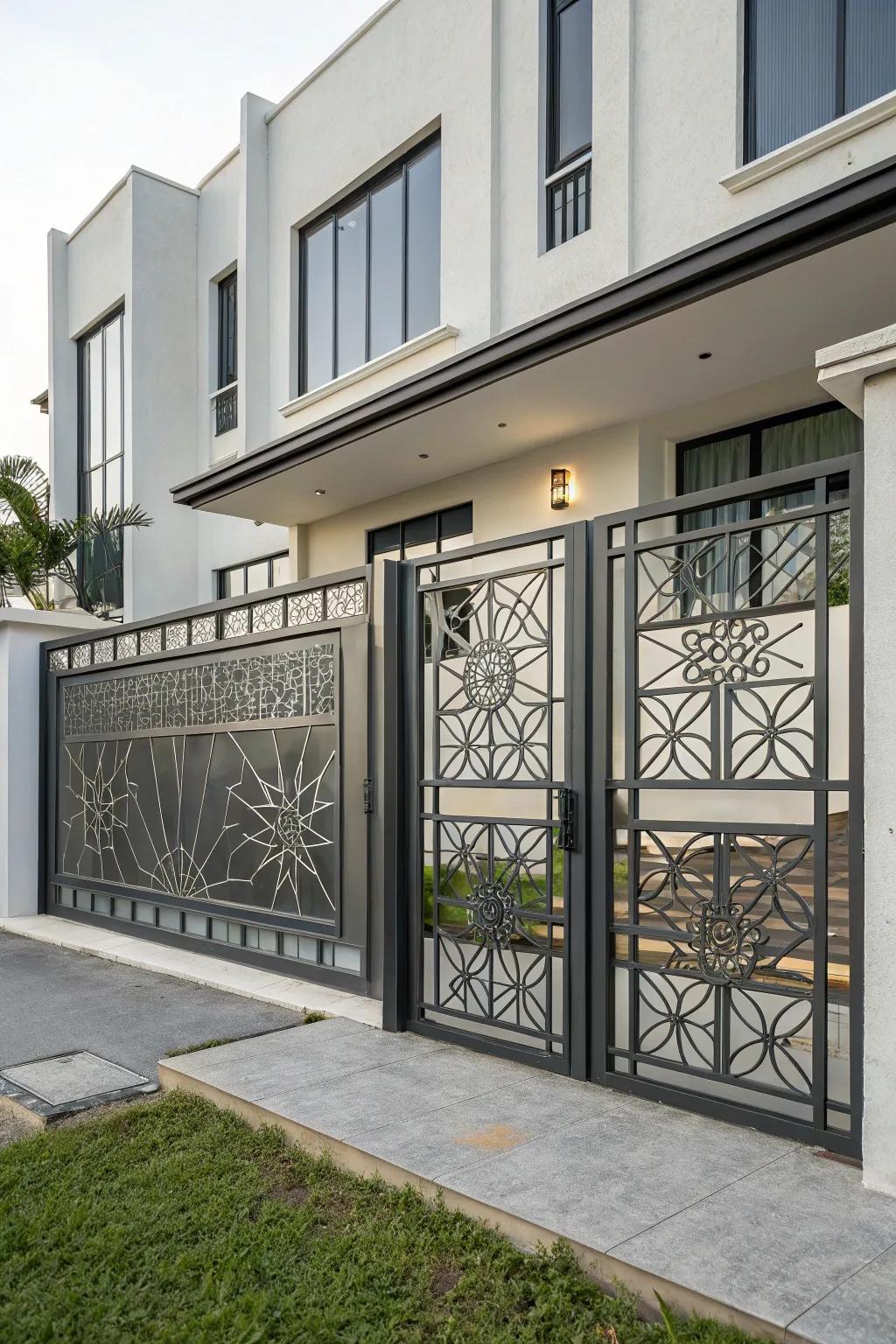 A modern geometric metal gate that perfectly complements a minimalist aesthetic.