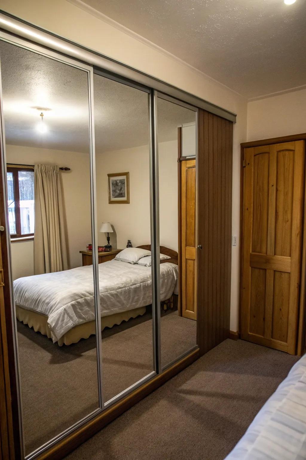 Mirrored doors can make small bedrooms appear larger.