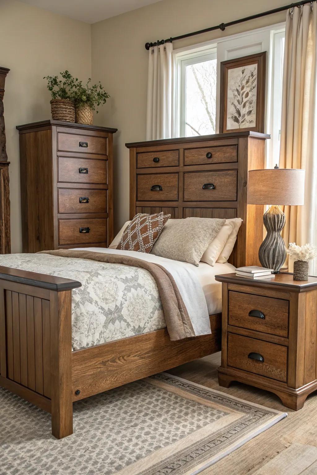 A mix of furniture pieces adds depth to your bedroom.