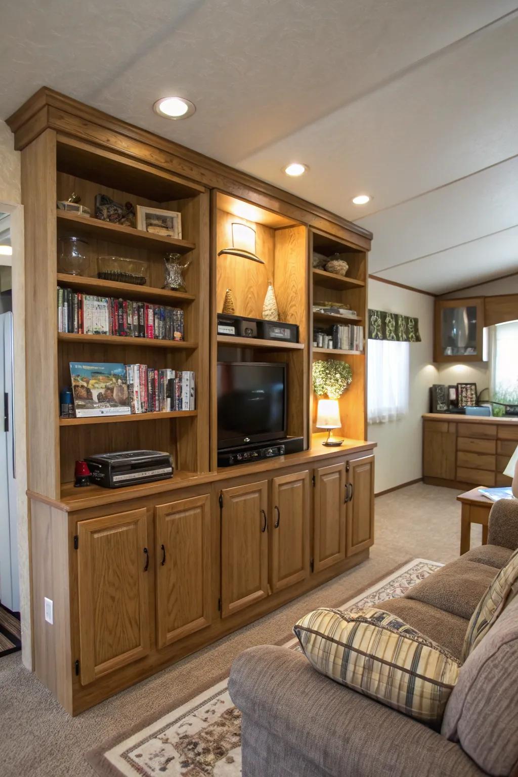 Smart storage solutions can help keep your mobile home organized and spacious.