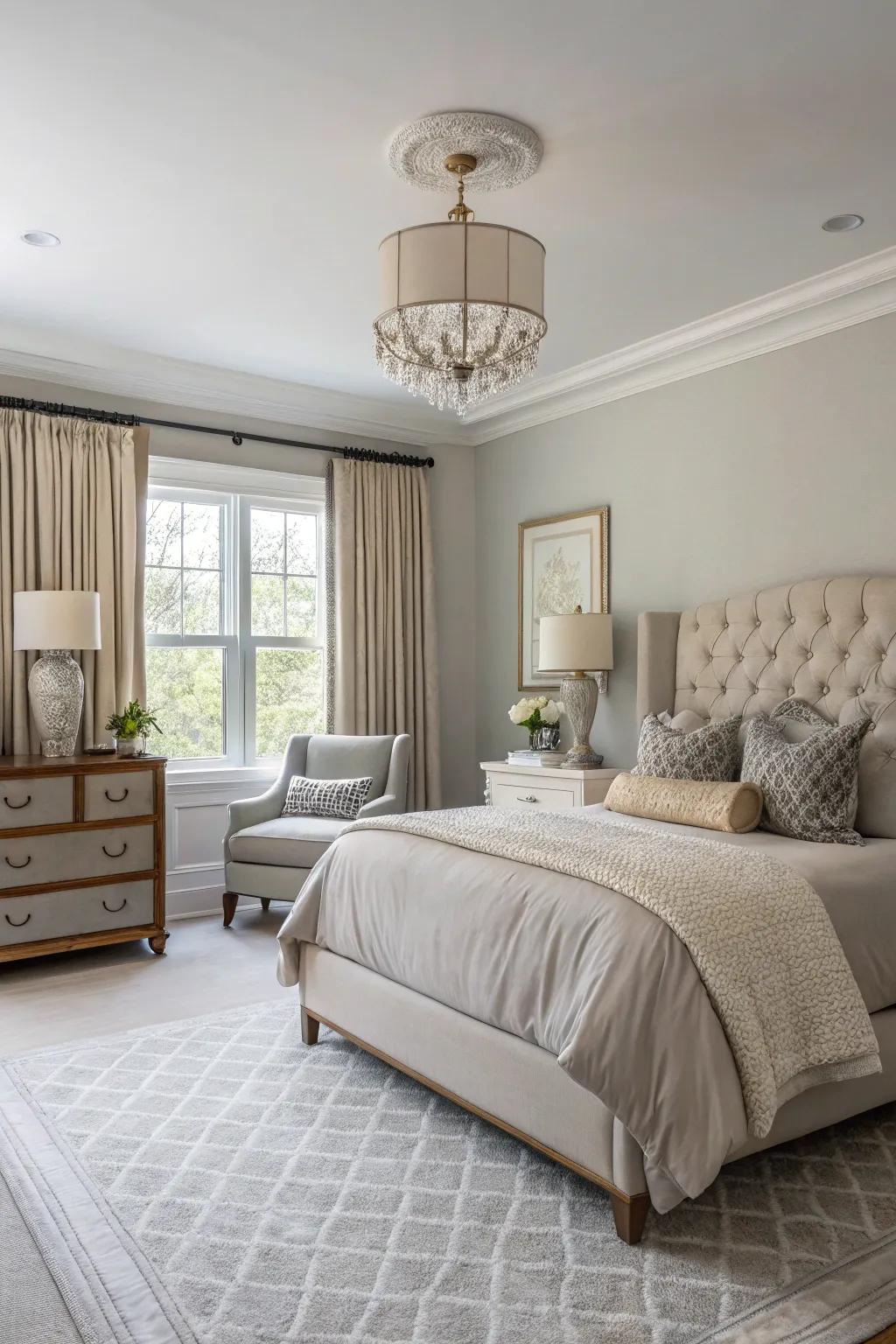 A neutral color palette fosters a serene and timeless atmosphere.