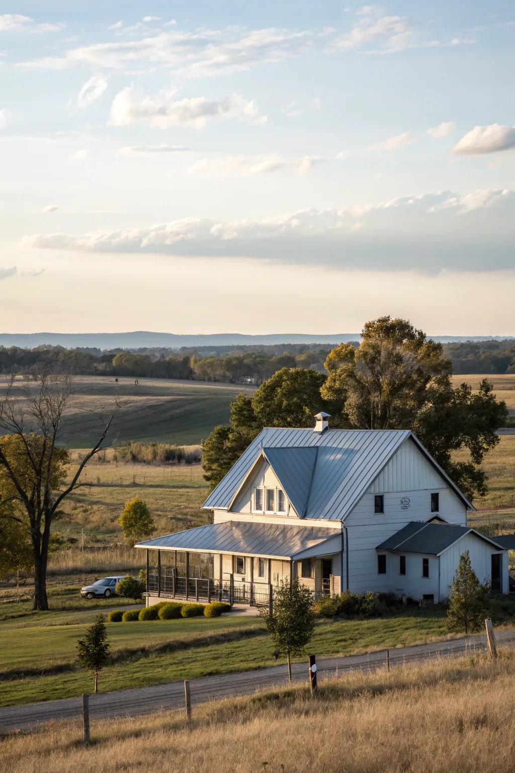 Rustic elegance: The farmhouse shines with a galvalume metal roof.