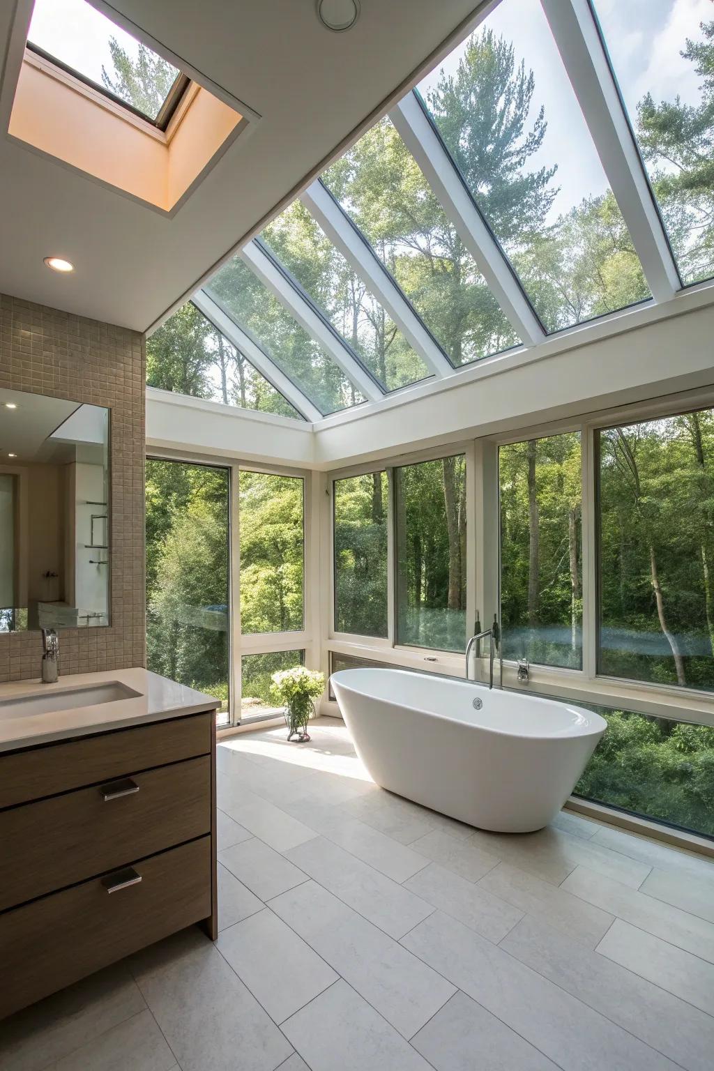 Natural light pouring into a modern master bathroom.