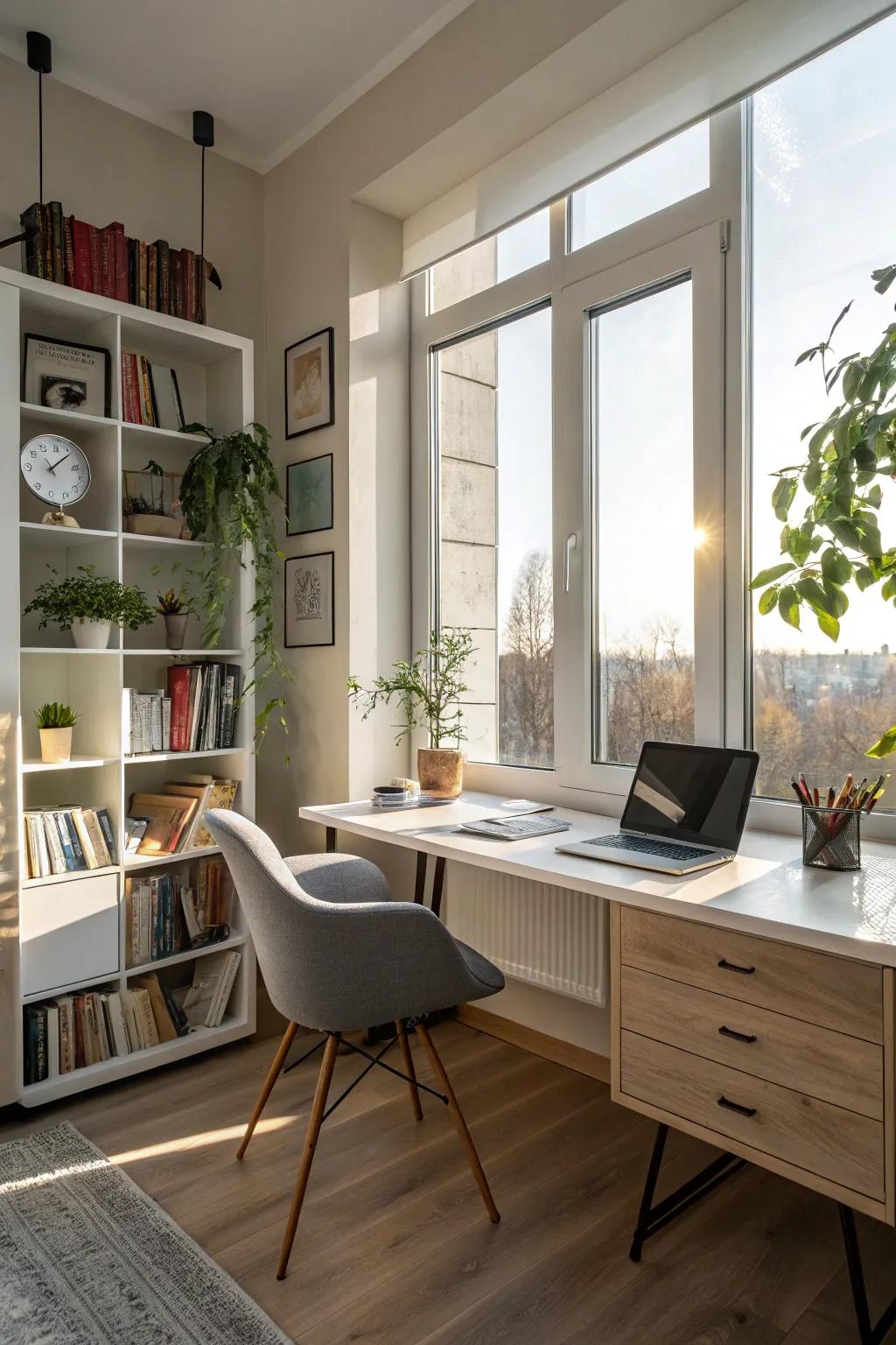 Study room bathed in natural light, creating a vibrant working atmosphere.