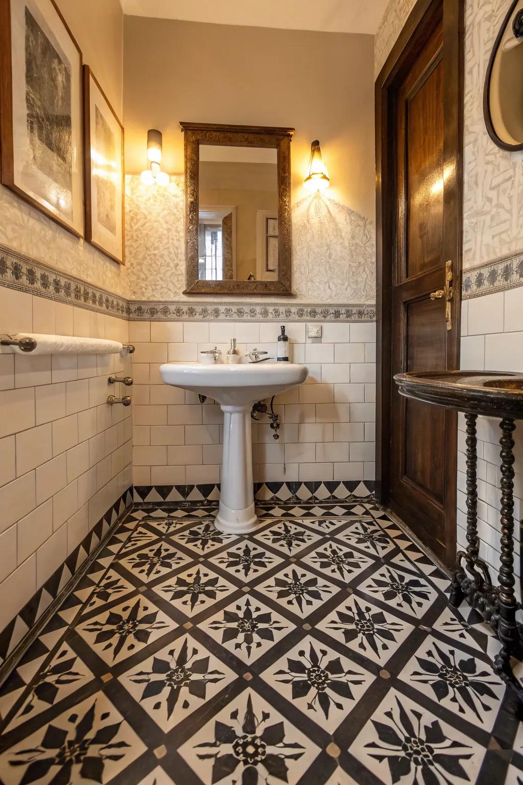 Striking patterned tiles make a vintage statement.