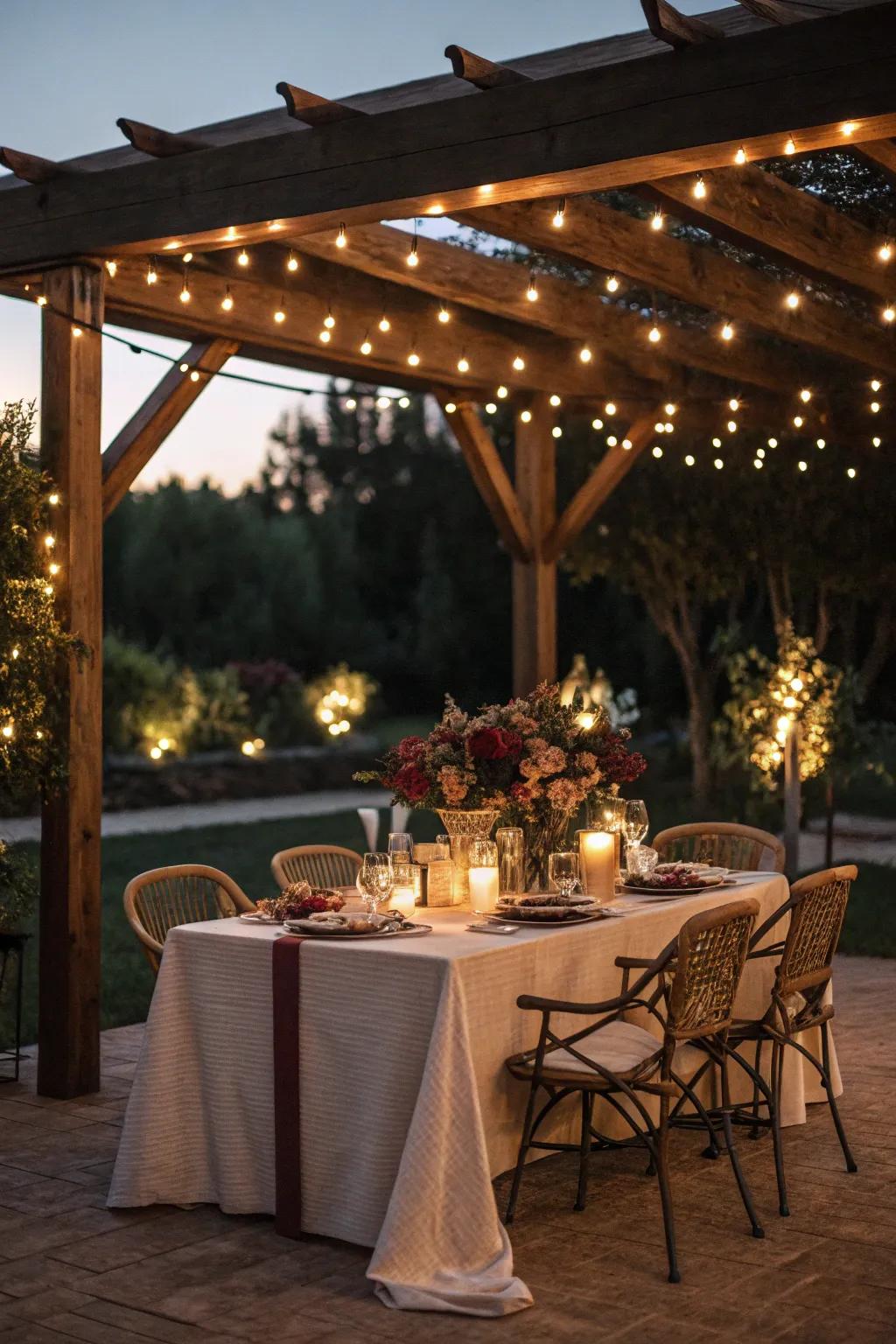 Illuminate your pergola for a touch of elegance.