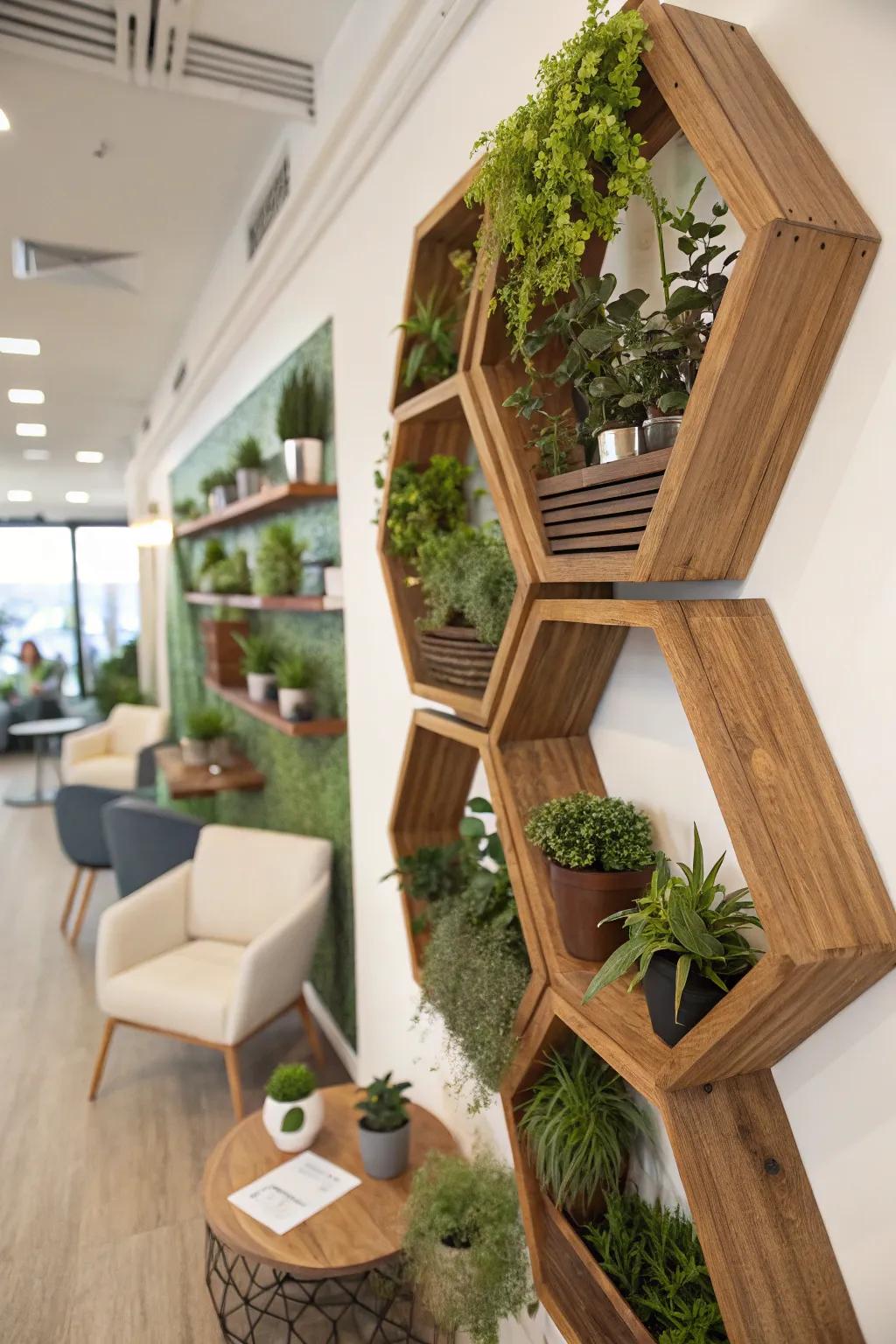 Modern geometric shelves for a chic plant display.